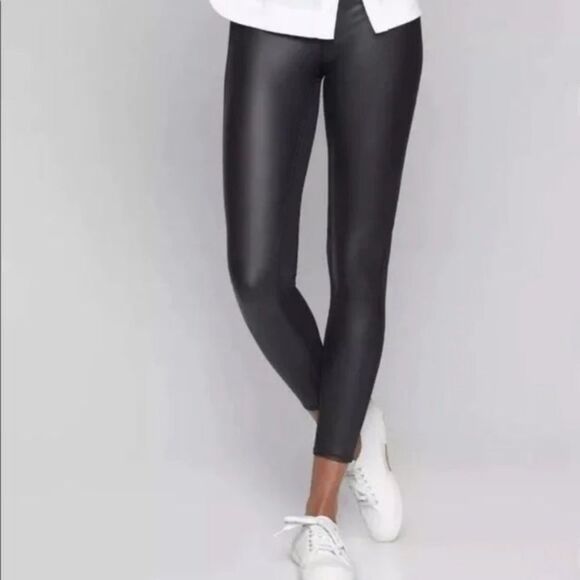 Athleta Size Small Black High Rise Gleam Faux Leather Panel Leggings - Picture 2 of 14